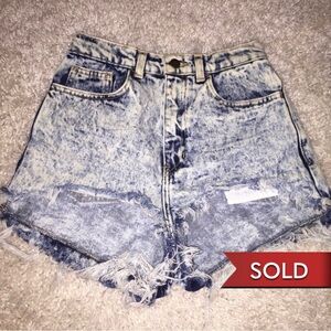 American Apparel High Waist Denim Cut Off Acid Wash Shorts 27